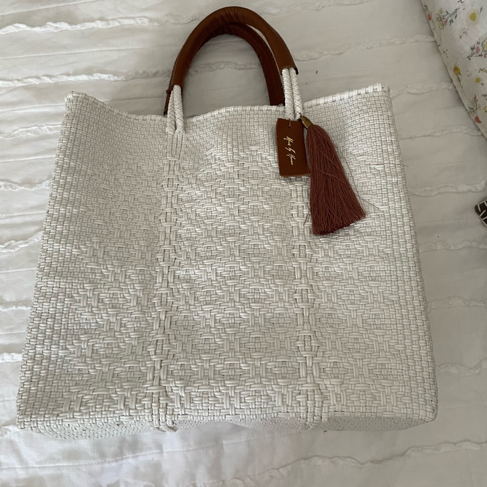 Mavis by Herrera Hannah Tote White and Brown Woven Tote Bag